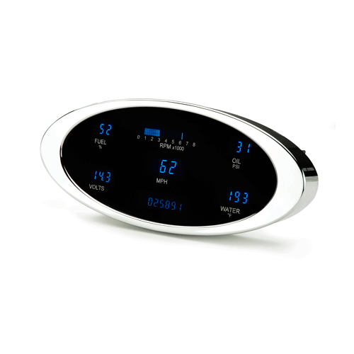 Dakota Digital Gauge Panel, Series III, Blue Display, Satin Bezels, Universal 4 in. x 9.5 in., Multi-level Elliptical, Kit