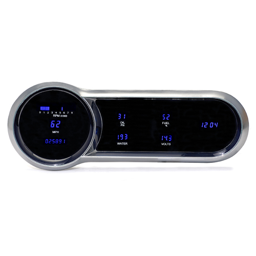 Dakota Digital Gauge Panel, Series III, Blue/Teal Display, Chrome Bezel, 1954 - 1954 For Chevrolet, Each