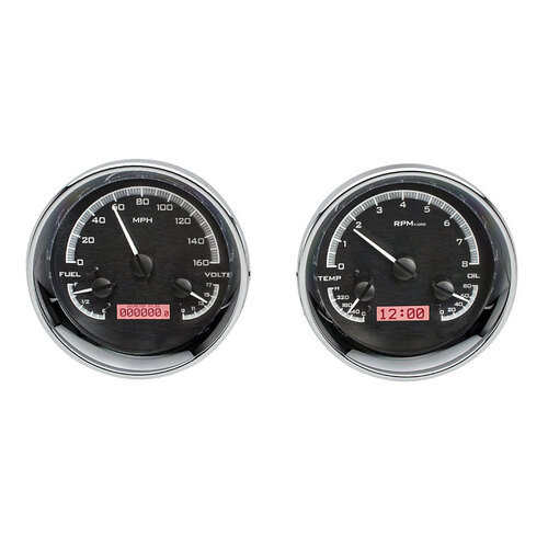 Dakota Digital Gauge Kit, Universal, Dual 5.4 in. Round, Analog VHX System, Black Background, Alloy Style Face, Red Display