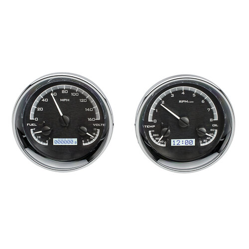 Dakota Digital Gauge Kit, Universal, Dual 5.4 in. Round, Analog VHX System, Black Background, Alloy Style Face, White Display