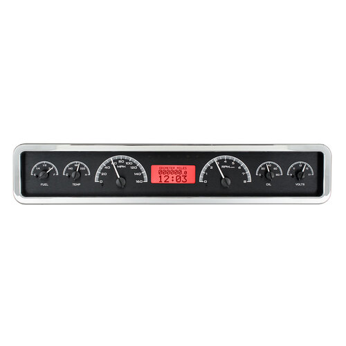 Dakota Digital Gauge Kit, Universal, 3.75 in. x 19.5 in. Rectangle, Analog, Black Background, Alloy Style Face, Red Display