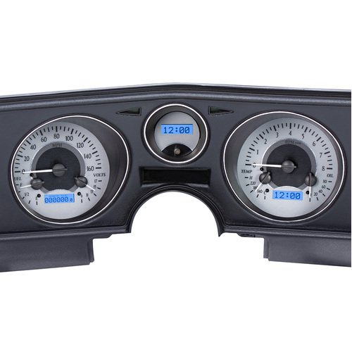 Dakota Digital Gauge Kit, 1972 For Chevrolet For Chevelle/ Malibu/ El Camino, Analog, Silver Background, Alloy Style Face, Blue Display