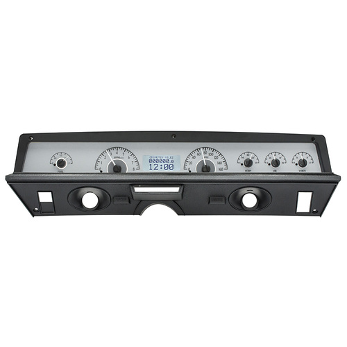 Dakota Digital Gauge Kit, 1971- 76 For Chevrolet Caprice/ For Impala, Analog, Silver Background, Alloy Style Face, White Display