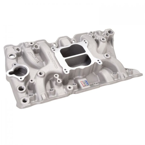 Edelbrock Intake Manifold, Performer, Dual Plane, Aluminium, Natural, Square/Spread Bore, For Oldsmobile, 307-403, Each