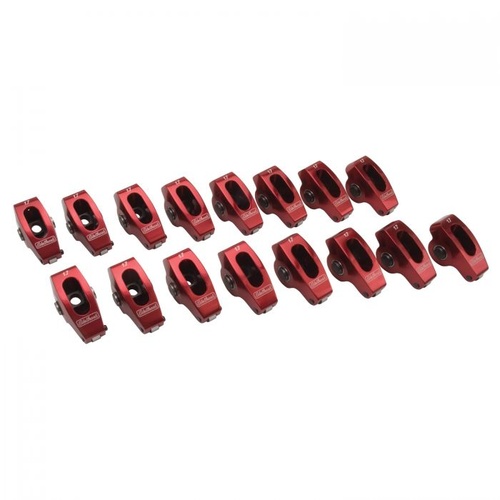 Edelbrock Rocker Arms, Full Roller, Aluminium, Red, 1.7 Ratio, for Use with 7/16 in. Stud, Set of 16