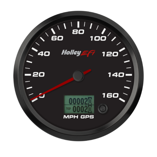 Holley EFI Gauge, Speedometer, Systems Style, Analog, 0-160 mph, 4 1/2 in., Black Face, Electrical, GPS, Each