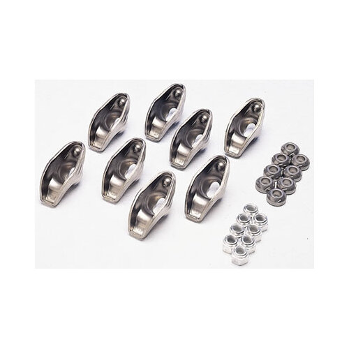 MANLEY Rocker Arms, Stamped Steel, 1.50 Ratio, 3/8 in. Stud, For Chevrolet, Small Block, Set of 8