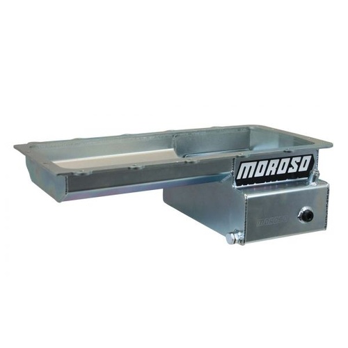 Moroso Oil Pan, Steel, Wet Sump, 7 Qt., For Ford 5.0 Coyote, Road Race Baffled, Front T-Sump, Each