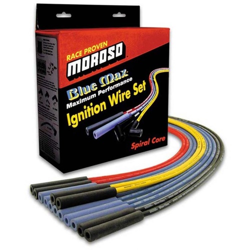 Moroso Spark Plug Wires, Blue Max, Spiral Core, 8mm, Blue, 90 Degree Boots, For Chevrolet, For GMC, Small Block, V8, Set