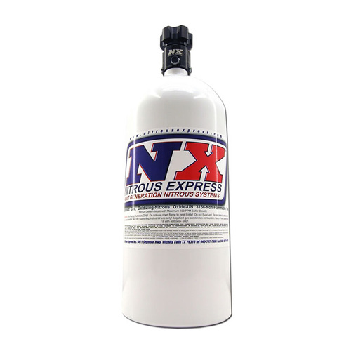 Nitrous Express Nitrous Bottle, 10 lbs, Aluminum, w/ Lightning 500 Valve, -6 Bottle Nipple, 6.89 Dia. x 20.19 Tall, White, Each