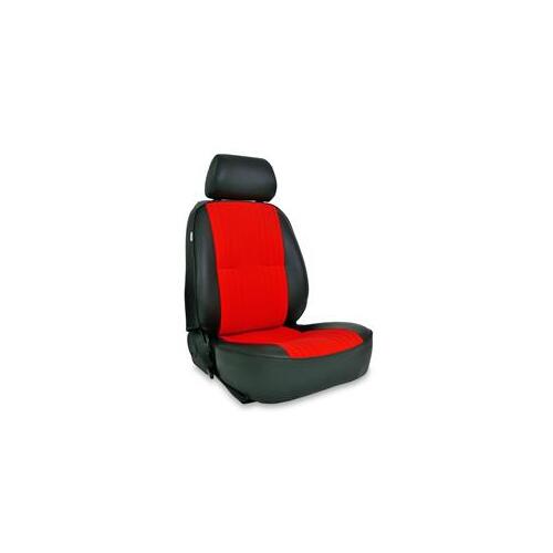 Procar Seat, Pro-90 Series 1300, Driver Side, Vinyl/Velour, Black/Red, Lever Recline, Each