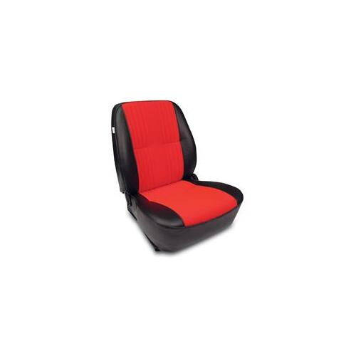 Procar Seat, Pro-90 Lowback Series 1400, Driver Side, Vinyl/Velour, Black/Red, Lever Recline Style, Each