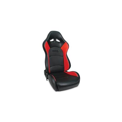 Procar Seat, Evolution Series 1616, Black, Red Vinyl Cover, Lever Recline, Driver Side, Universal, Each