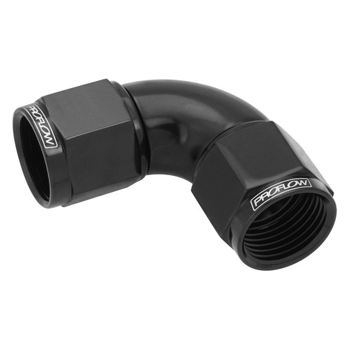 Proflow 90 Degree Female Flare Union Full Flow Swivel Hose End -3AN, Black