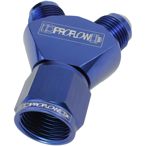 Proflow Y-Block -10AN Female Swivel To Dual -08AN Male, Blue