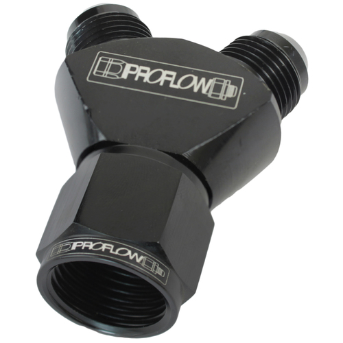 Proflow Y-Block -12AN Female Swivel To Dual -10AN Male, Black