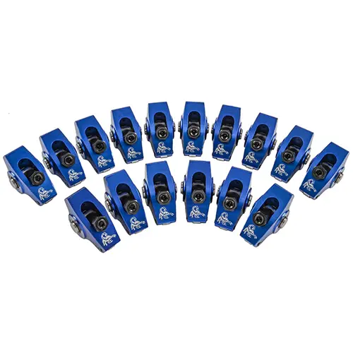 Scorpion Racing Rocker Arm, Endurance, Full Roller, Blue, Aluminium, 1.5 Ratio, For Chevrolet SB, 3/8 in. Stud, Set of 16