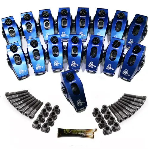 Scorpion Racing Rocker Arm, Endurance Series, Pedestal Mount, Full Roller, Blue, Aluminium, 1.73 Ratio, Ford 351C BB, 7/16 in. B/O, Set of 16