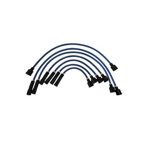 Scott Drake Classic Spark Plug Wire Sets, Performance, 8mm, Silicone, Blue, Black Boots, Includes Coil Wire, Printed For Ford Logo, Numbered, For Ford