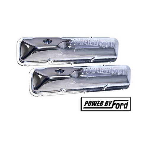 Scott Drake Classic Valve Covers, Original Style, Perimeter Bolt Mount, Steel, Chrome, Powered by For Ford Logo, For Ford, 390, 428, Pair