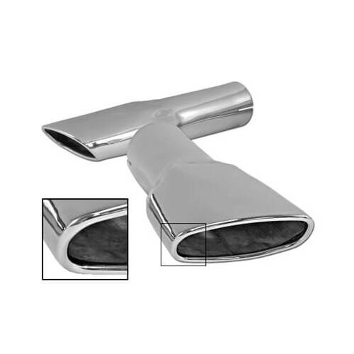 Scott Drake Classic Exhaust Tips, Single, Oval, Clamp-on, Chrome, Slant Cut, 11.0 in. Overall Length, For Ford, Pair