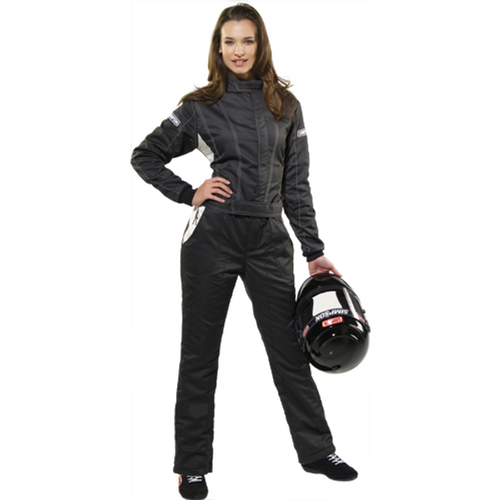 Simpson Racing Vixen II Ladies Driving Suit, Black/White, XSmall (Ladies Size 02)