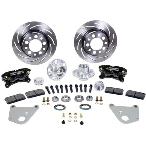 Strange Disc Brakes, Front, For Ford with Disc Spindles, 4.75 in. Black Caliper, 2 Piece Rotor, Kit