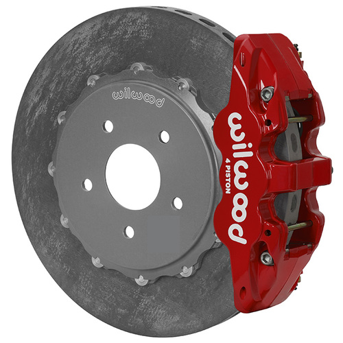 Wilwood Brake Kit, Rear, AERO4 WCCB Carbon-Ceramic Big Brake OE Parking, Radial, 14.00 Rotor, Plain Face, Red, Kit