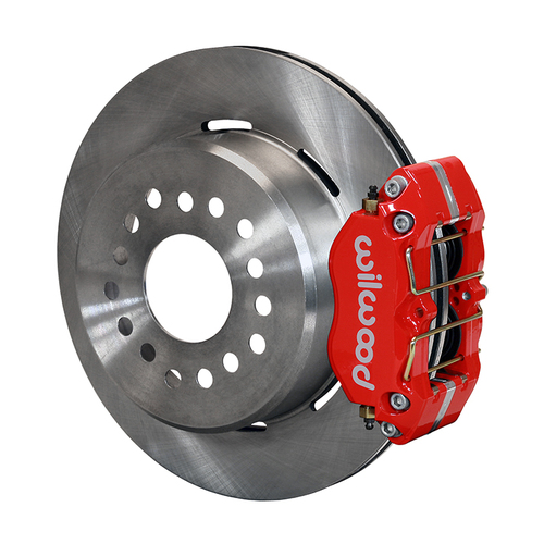 Wilwood Disc Brake Kit Rear, DynaPro Dust-Boot Rear Parking Brake, 12'' Solid Surface Rotors, Red Calipers, Small Ford, Kit 