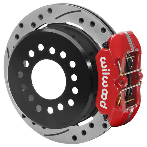 Wilwood Brake Kit, Rear, FDLI, Disc/Drum, Integral, Drilled Slotted, Red, Kit