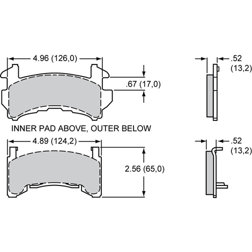 Wilwood Brake Pad, D154, PolyMatrix C, .52 in. Thick, 1300+ F., High Friction, Set