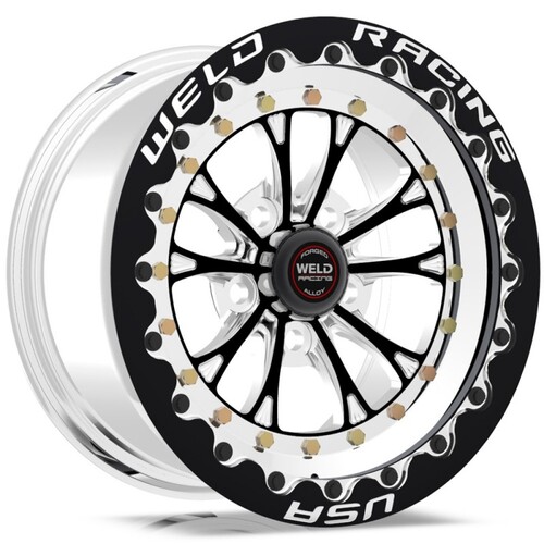 WELD Wheel, Drag RT, Vitesse, 15x12 Size, 5x4.75 Bolt Pattern, 5.5 Backspace, Black Center, Polished Shell, Each