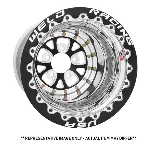 WELD Wheel, V-Series, 15x11 Size, 5X5 Bolt Pattern, 6 in. Backspace, Black Center, Polished Shell, Black DBL, Each