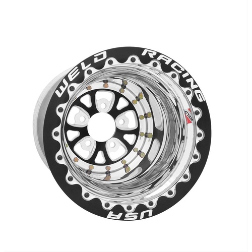 WELD Wheel, V-Series, 15x12 Size, 5x4.5 Bolt Pattern, 3 in. Backspace, Black Center, Polished Shell, Black DBL, Each