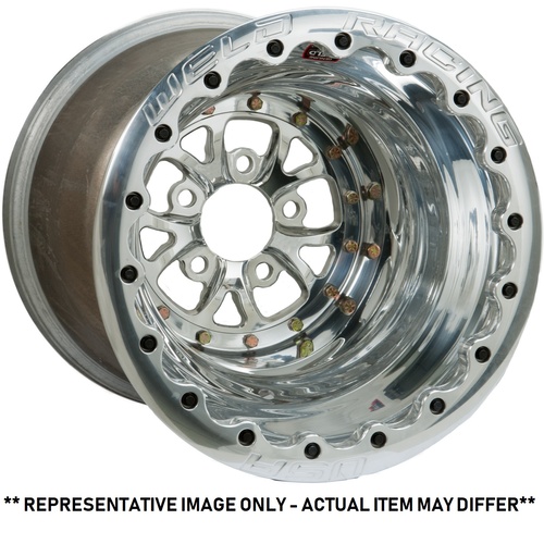 WELD Wheel, V-Series, 15x11 Size, 5X4.75 Bolt Pattern, 3 in. Backspace, Polished Center, Polished Shell, Polished DBL, Each