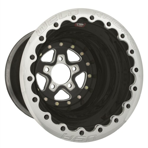 WELD Wheel, Drag Rear, Alumastar, 15x15 Size, 5x4.75 Bolt Pattern, 4 Backspace, Black Center, Polished Shell, Each