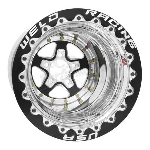 WELD Wheel, Drag Rear, Alumastar, 15x12 Size, 5x4.5 Bolt Pattern, 3 Backspace, Black Center, Polished Shell, Each